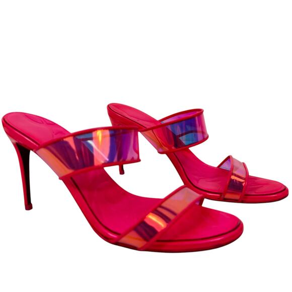 Christian Louboutin Just Loubi Pvc Fluorescent Pink Sandals Size 38 - Picture 2 of 10